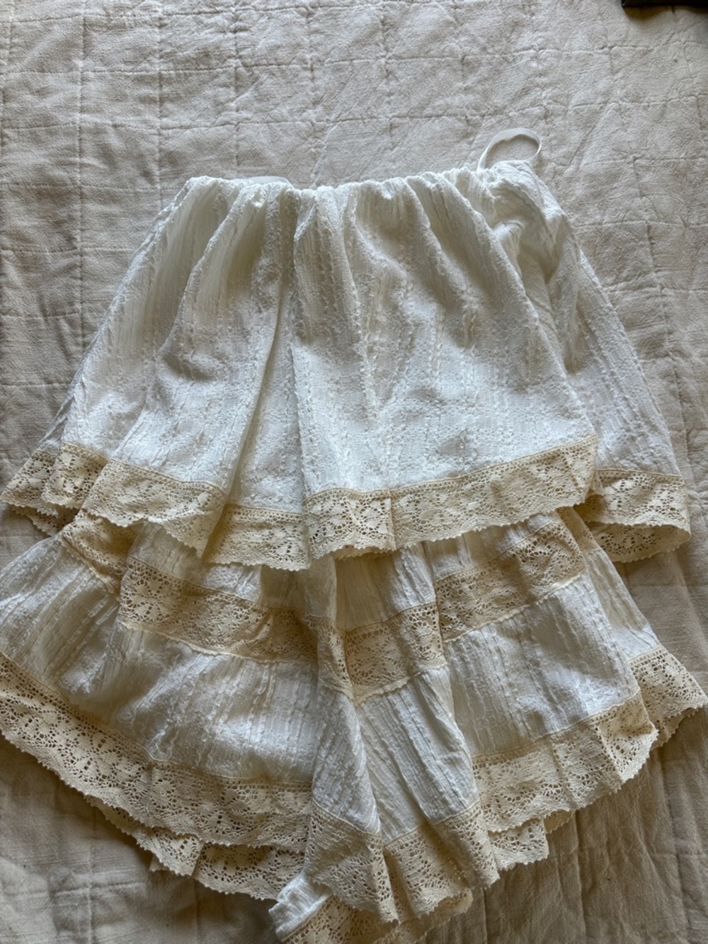 Boho Tiered Lace Trim White romper